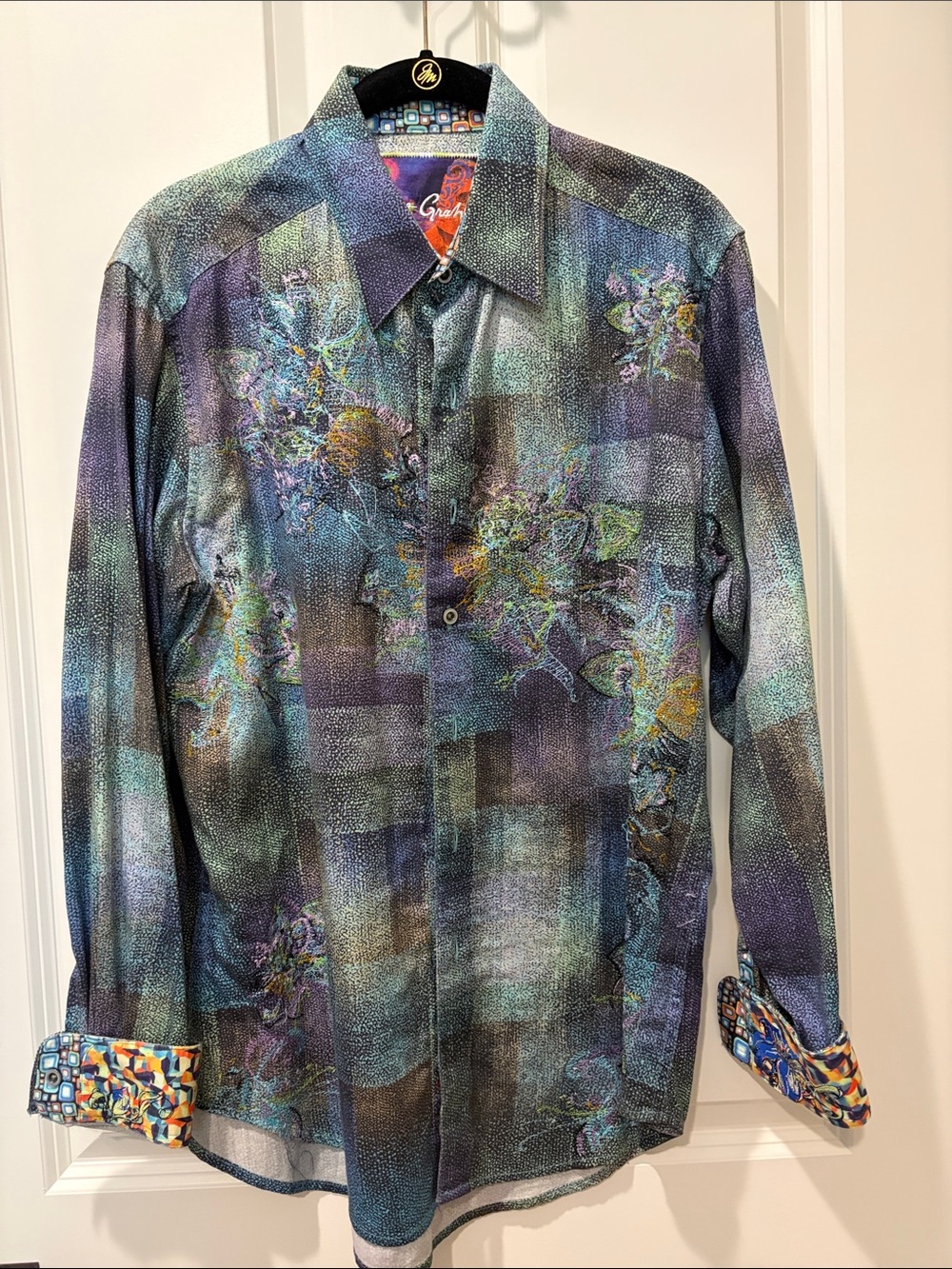 Robert Graham Multicolor Blue Green Purple Patterned Button-Up Shirt